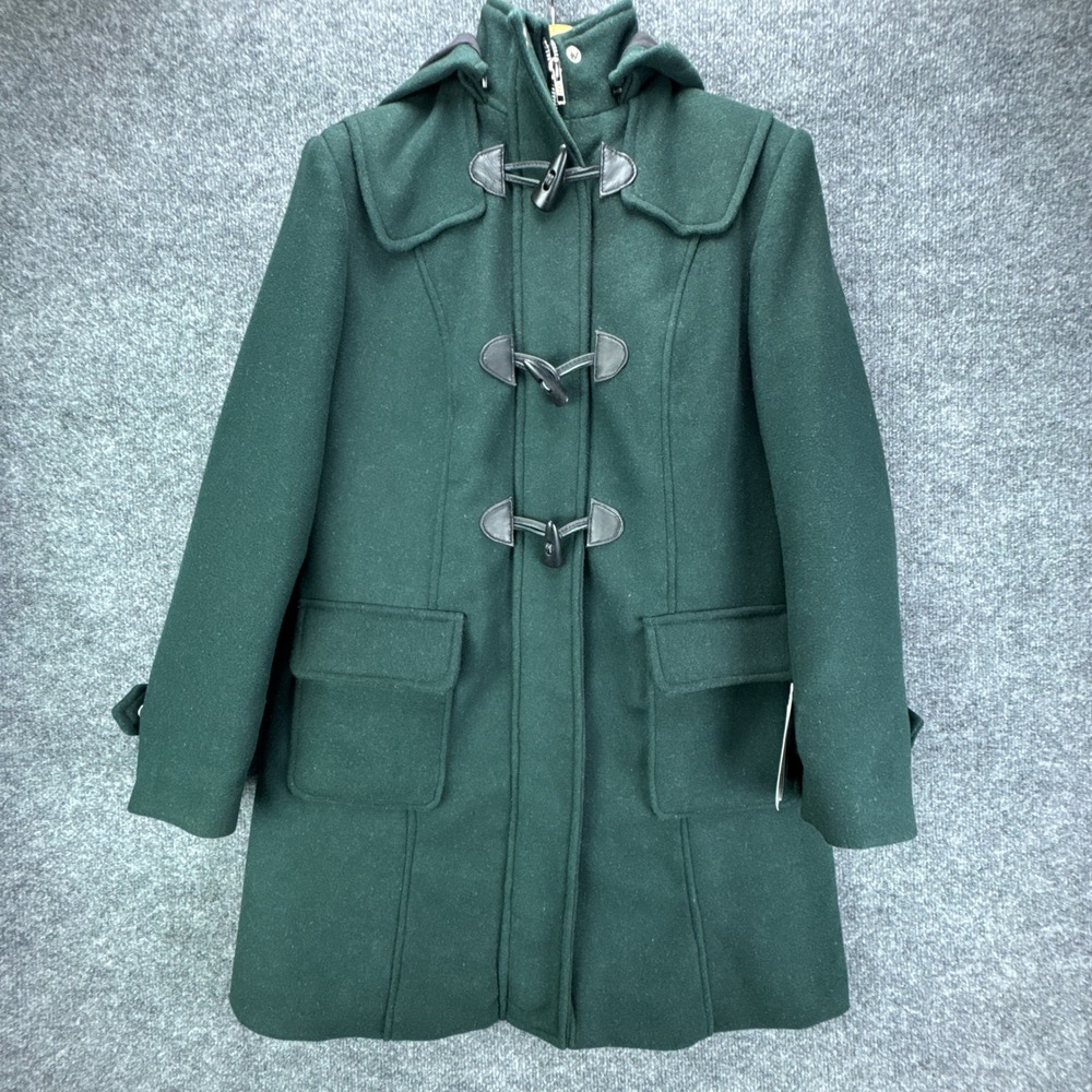 J4‎ Jacket Womens Large Medium Green Wool Blend Hooded Toggle Duffle Winter Coat